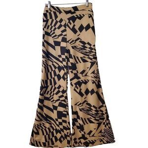 Wide Leg Pants Satin Flowy Abstract Artsy Boho Womens M Highrise Rebels & Lovers